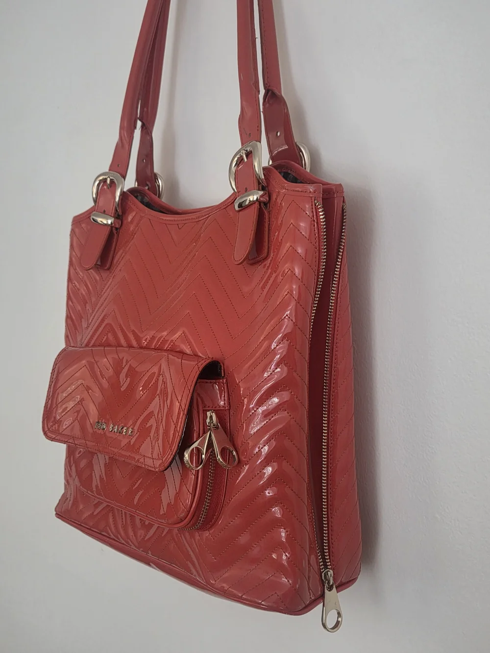 Ted Baker Orange Patent Chevron Tote Bag